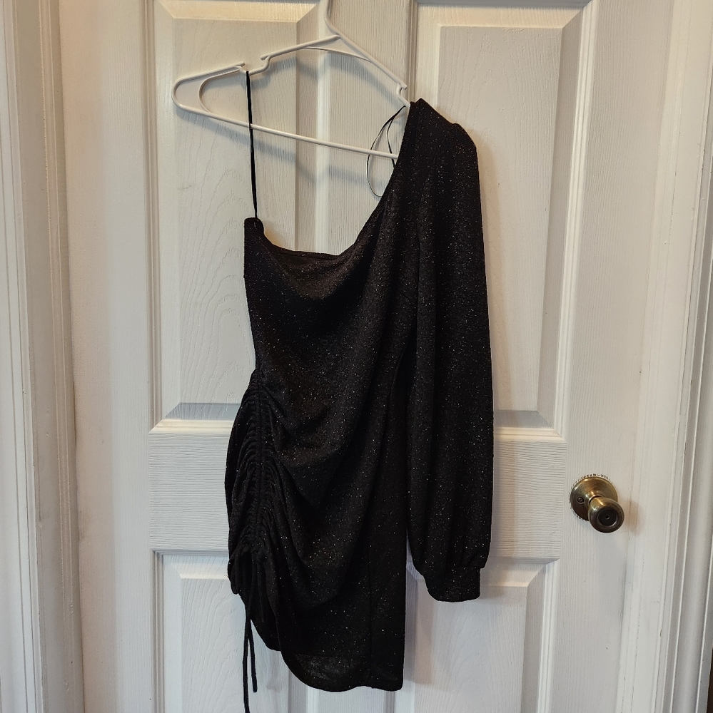 windsor one shoulder glitter mini dress